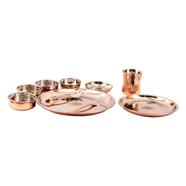 Copper Dinner Set Kitchen Utensils Tabletop Serving Luxury Product Best Quality Indian Style Hammered Design 100% Pure Worldwide