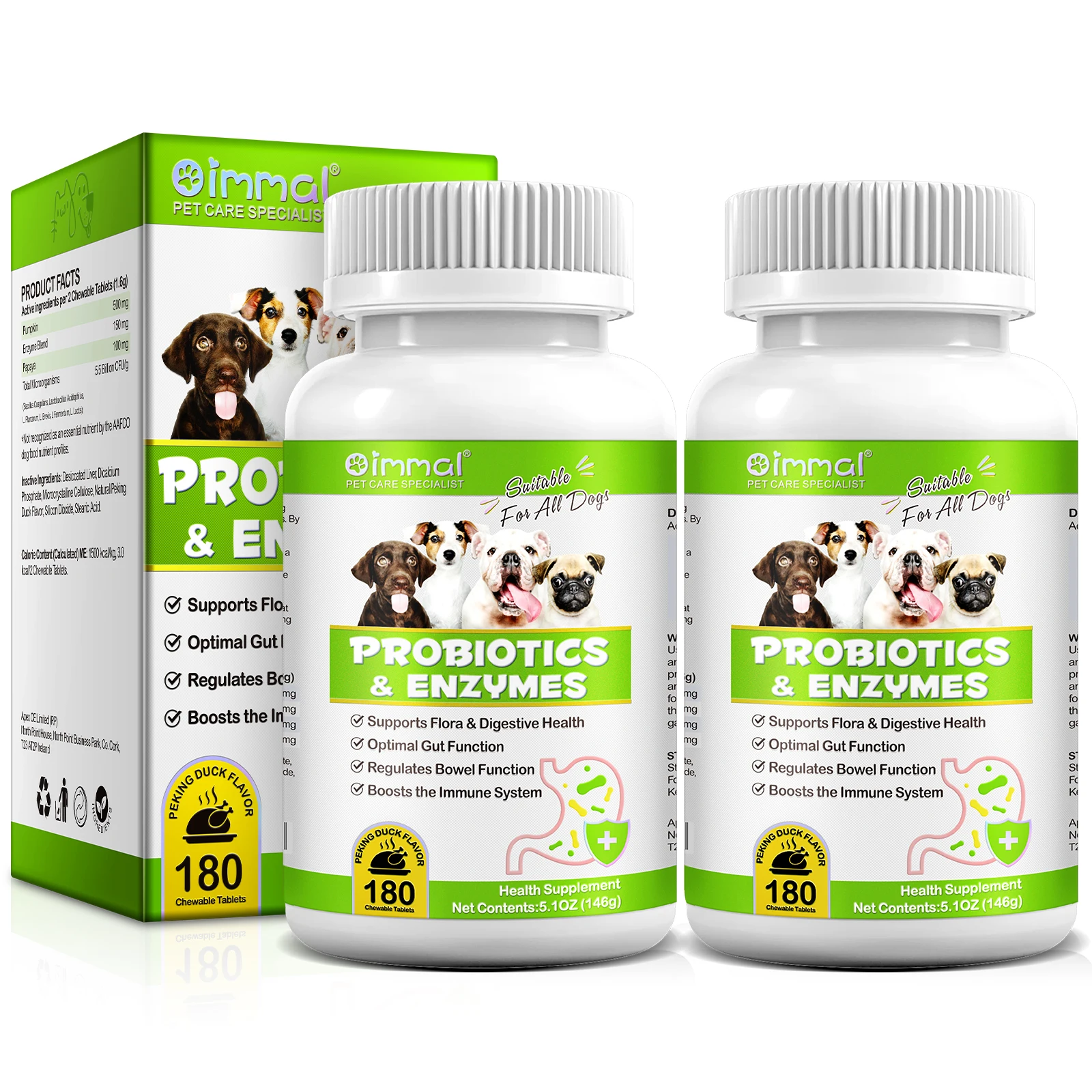 OIMMAI pet dog probiotics and gut health supplement papaya digestive enzyme chewable tablets pet probiotics tablets