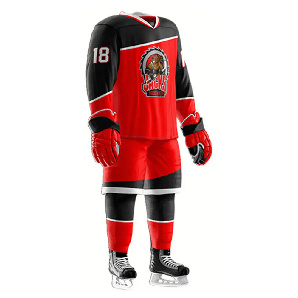 SDH-065 Sports Wear Ice Hockey Uniform Winter Wear Long Sleeve V-neck Polyester Made Ice Hockey Uniform