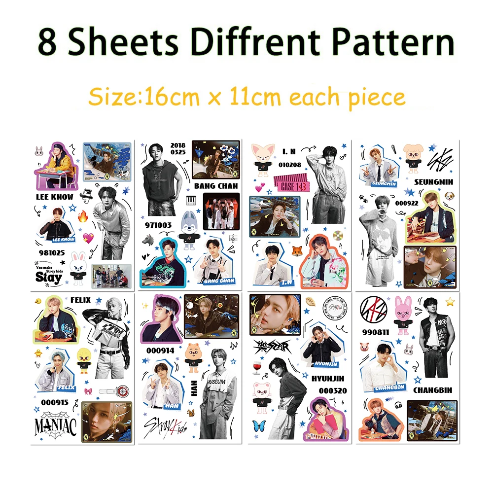 8pcs South Korean Boy Band Straykids Sticker Diy Phone Case Diary Guitar Decorative Waterproof Graffiti Puzzle Pvc Gift Stickers
