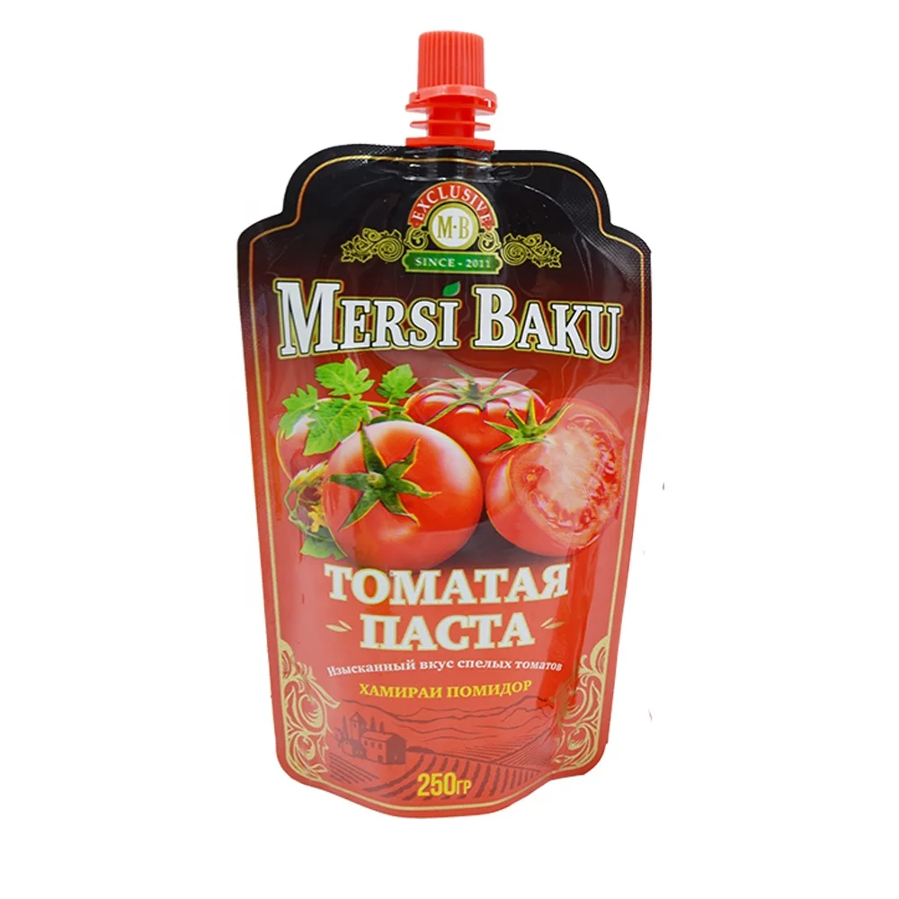 Wholesale 130g Food Bag with Spout Foil Reusable Bag with Logo Aluminum PE Condiment Sauce Nozzle Food Grade Stand up Pouch