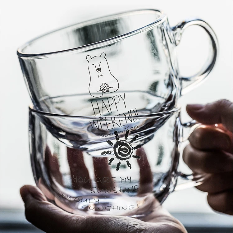 
Wholesale Customized Large 16.5oz Glass Wide Mouth Coffee Mug Tea Cup With Handle - Dishwasher & Microwave Safe Accept Logo 