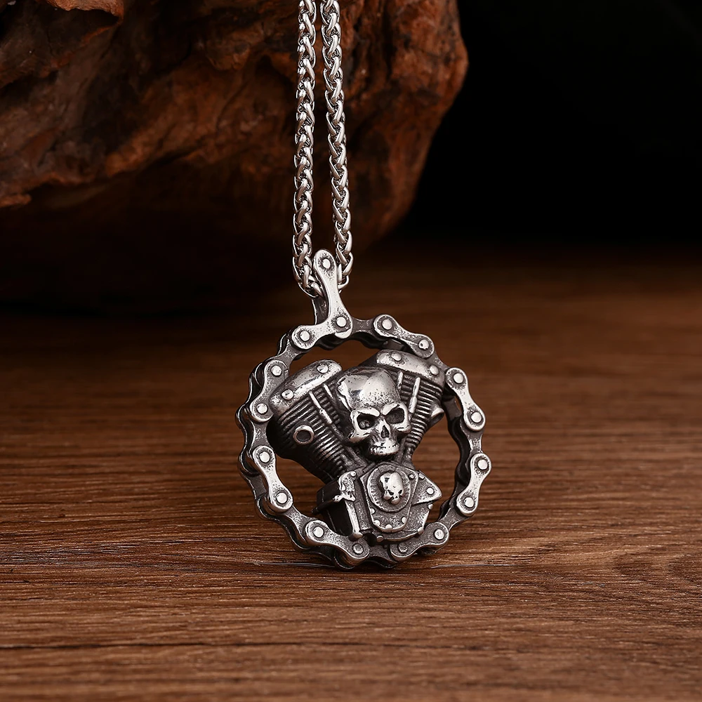 Mens Party Jewelry Halloween Gifts Vintage Horror Anger Skull Pendant Gothic Punk Biker Skeleton Chain Necklace