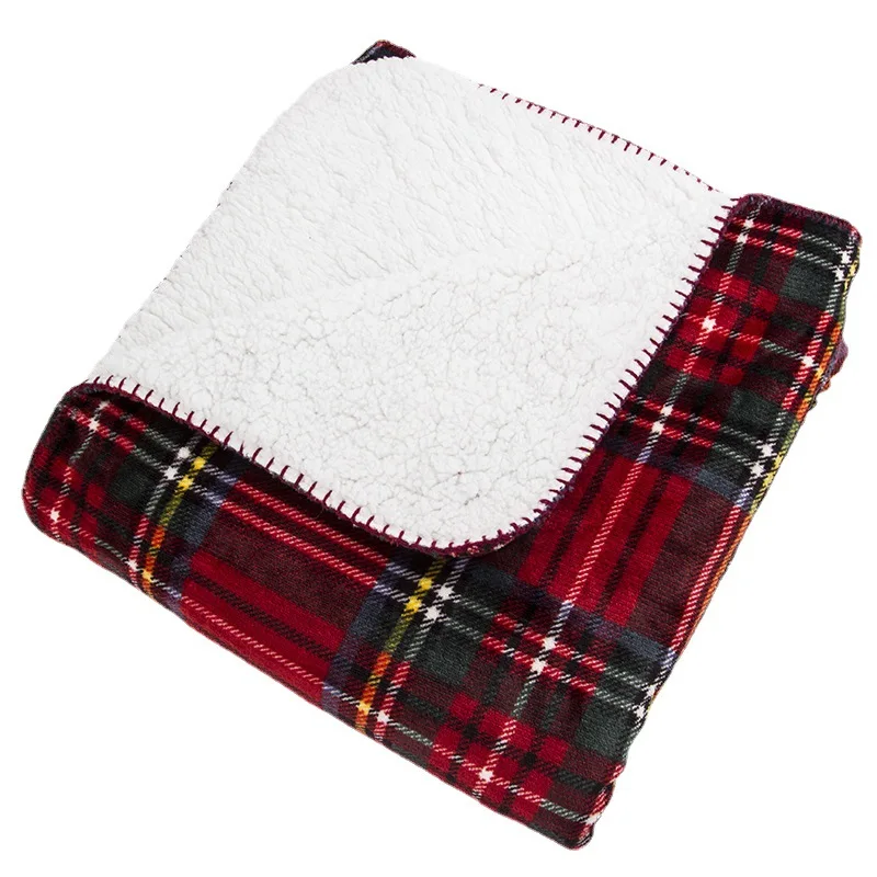 Sherpa Plaid Printed 100% Polyester Plush Fleece 2 Ply Thick Sherpa Jacquard Thread Throw Blanket