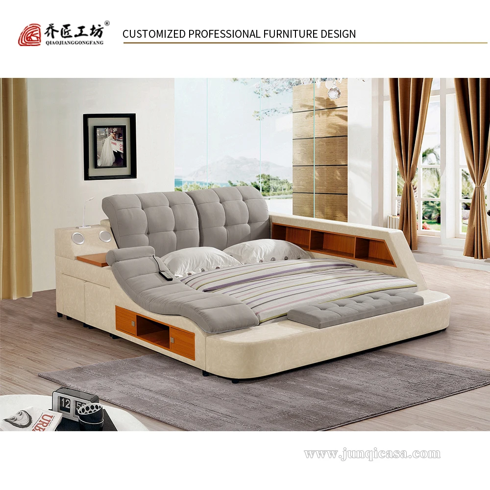 Modern Genuine Leather Royal Bedroom Funiture Double Bed Wedding Bed Bedroom Set