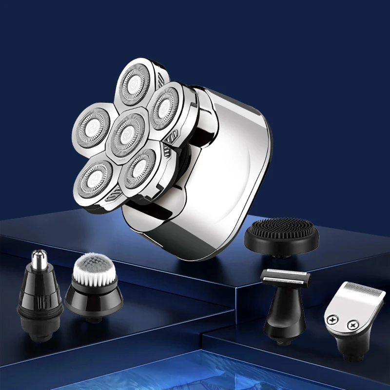 silver baldheaded razor machine with 6 head USD portable 6D individual floating blade electric shaver