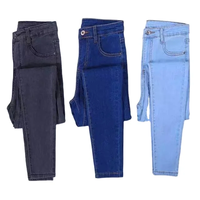 
2021 Wholesale Fashion button fly denim skinny slim trousers women high waisted jeans 