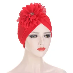 Wholesale Forehead big Flower Hat Women Turban Head Wrap Arab Muslim Beanie hijab Cap Indian Female Hair Bonnets Turban