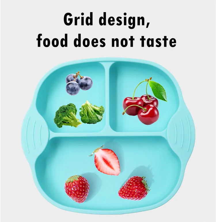Amazon hot sellings Square Silikon forms kids dinner Dividing  plate for Baby Food Feeder