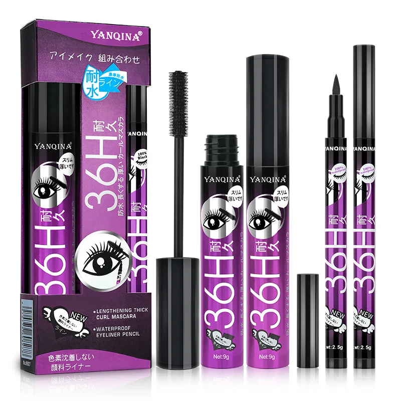 Hot selling YANQINA Eyeliner and Mascara Makeup Set  Waterproof Dense and non-dye Japanese Style