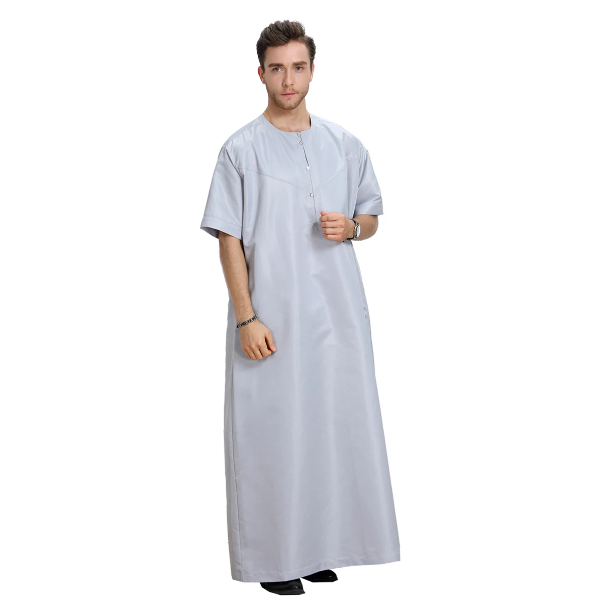 
High quality big men short sleeved solid color muslim robe for men 
