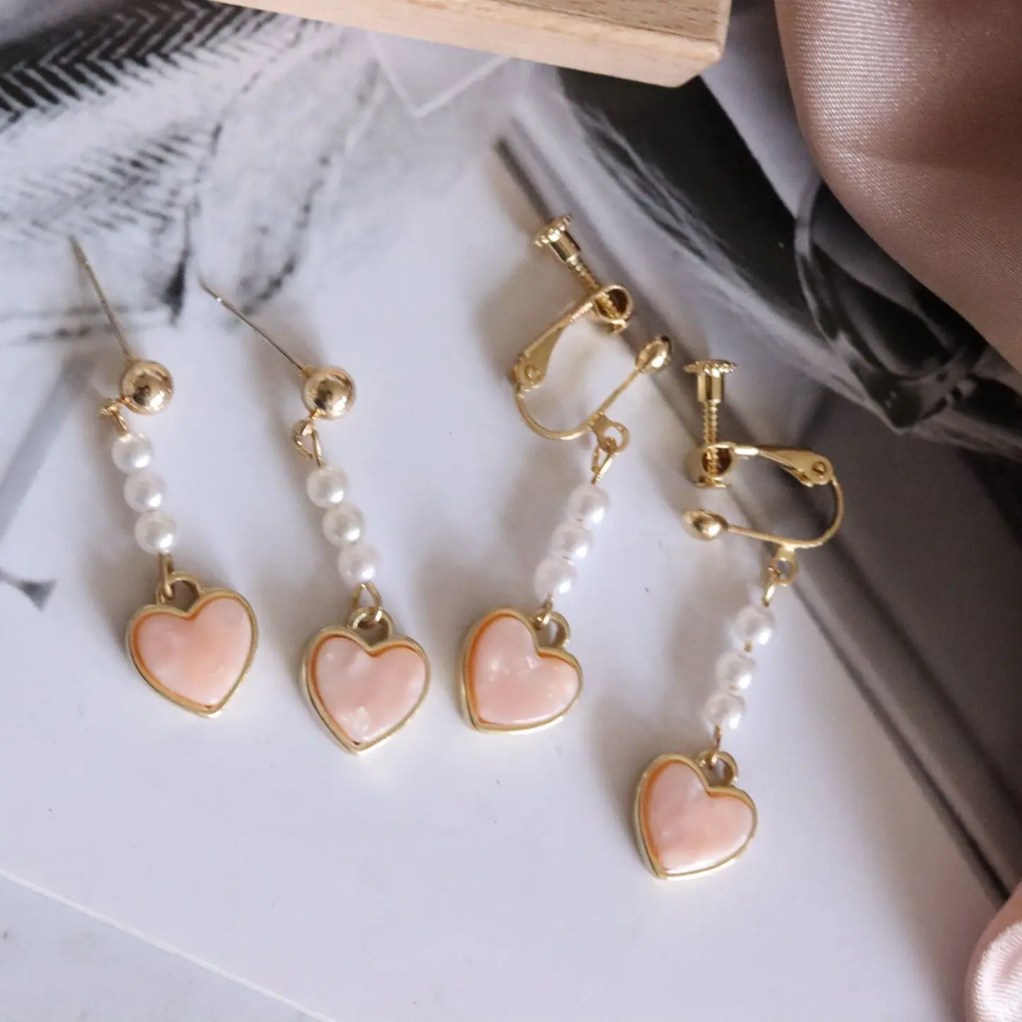 Korea Sweet Pink Heart Dangle Earrings For Women Fashion Girls Pearl Pendant Earring Party Jewelry Gift