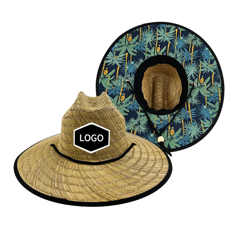Custom Logo Unisex Sombreros De Paja Bulk Wholesale Straw Hats Man Usa Wide Brim Natural Hollow Grass Lifeguard Straw Hat Custom
