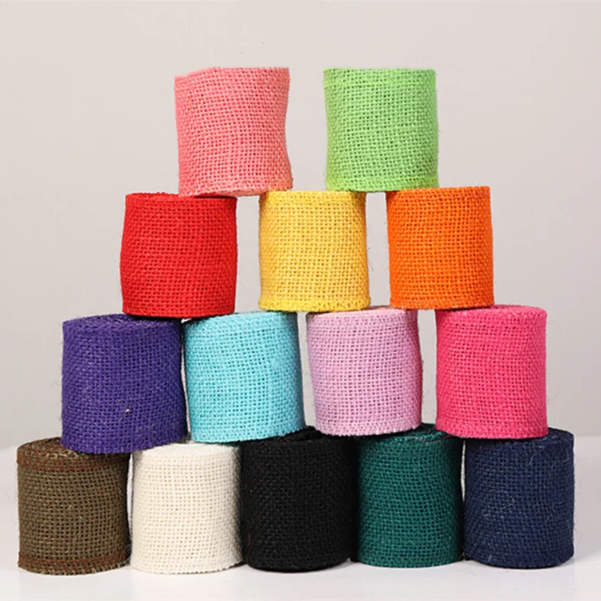 Eco-friendly Wedding Christmas Decoration DIY woven black white lace gift coloured Hollowed  Ribbon Roll jute hemp Webbing Tape