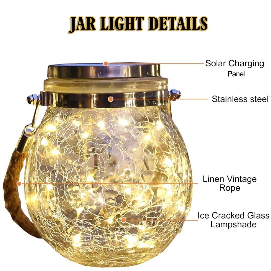 Solar Copper Wire Lamp Crack Ball Glass Jar fairy lighting Outdoor Garden Decoration Tree Lamp