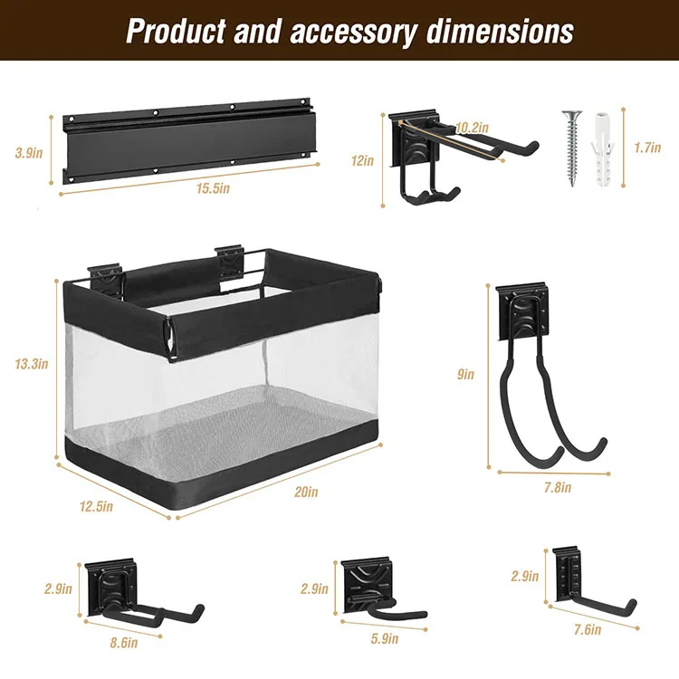 JH-Mech Professional Good Quality Garage Hooks Hangers Gardening tools Storage Basket Multipurpose Garden Tool Storage Rack