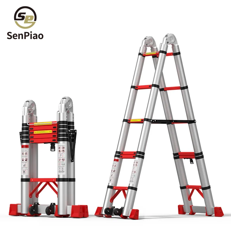6 ft Step Ladder Metal Stainless Steel Herringbone Ladder Double Telescopic Extension Portable Ladder