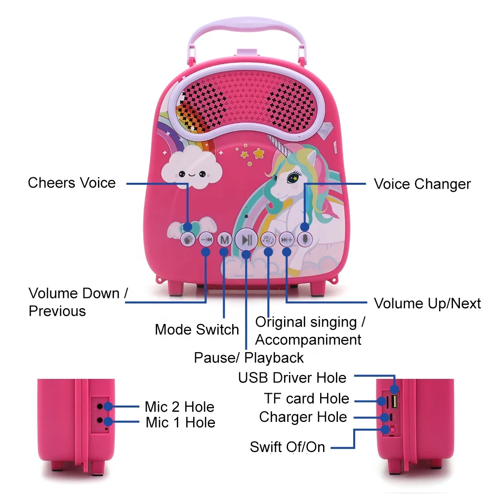 New Arrival Child Toy Musical Instrument Music Electric Player Toy 2 Microphone Kids Karaoke Wireless Microphone Speaker