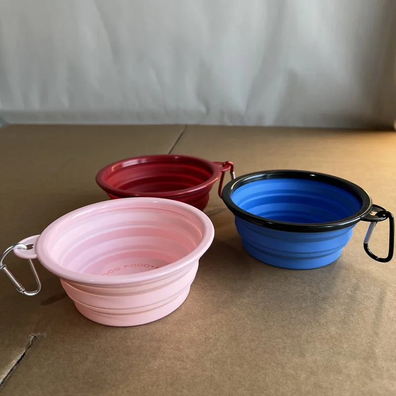 Custom Color And Logo Factory Wholesale Silicone Dog Bowl Folding Pet Bowl With Metal Carabiner