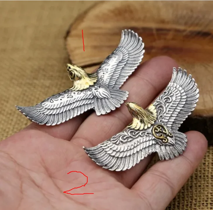 Fashion personalized jewelry solid 925 sterling silver big golden eagle feather turquoise pendant wholesale