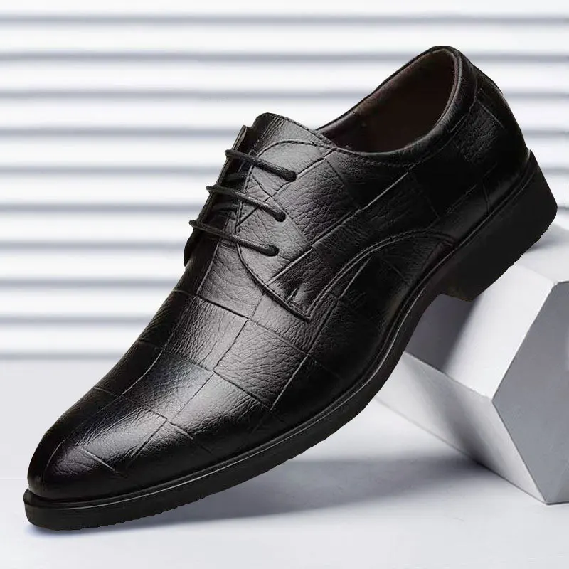 Wholesale Price Fashion Low Cut Wedding Party Use Shoes  non-slip business black genuine leather shoes for men