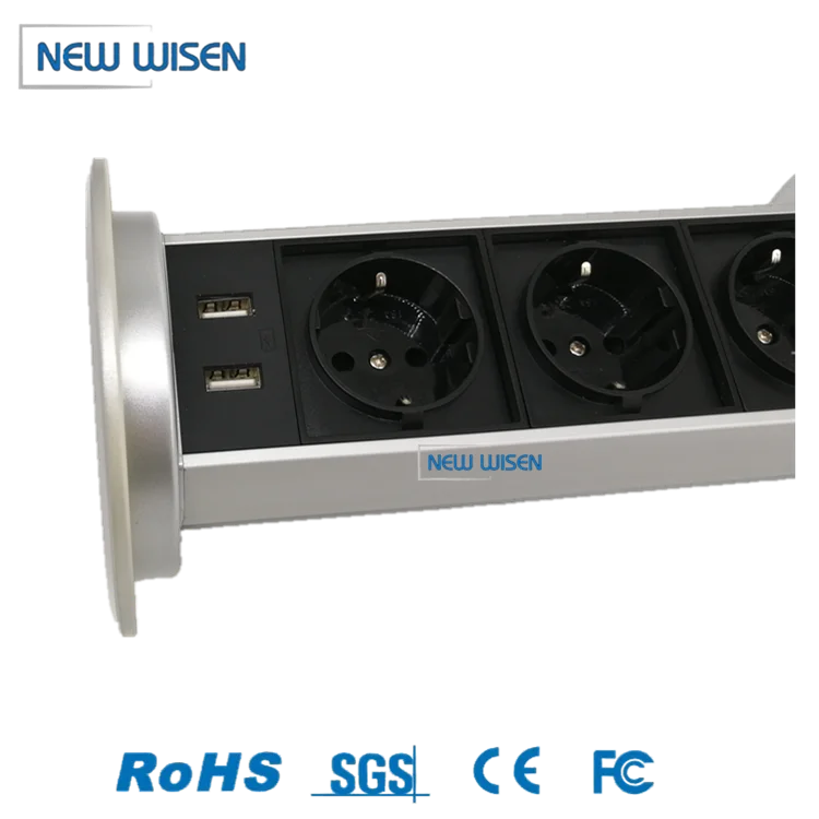 Factory wholesale universal built-in motorized popup socket smart wireless electric kitchen desktop eu uk pop up lifting socket