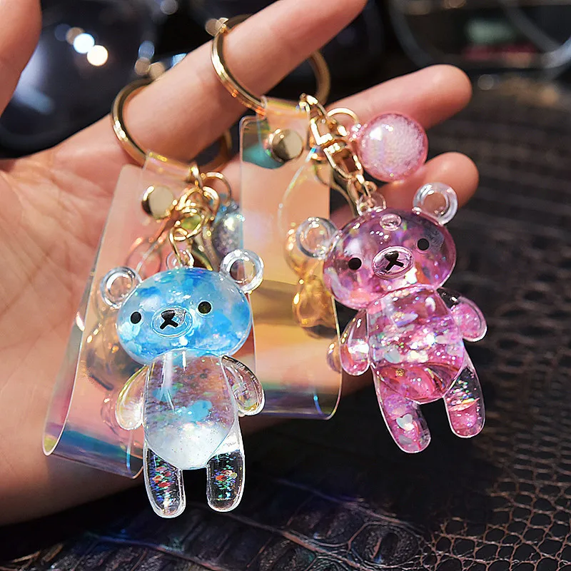 Acrylic Clear Keychains Crystal Bear Creative Pendant resin keychain liquid pig key chain
