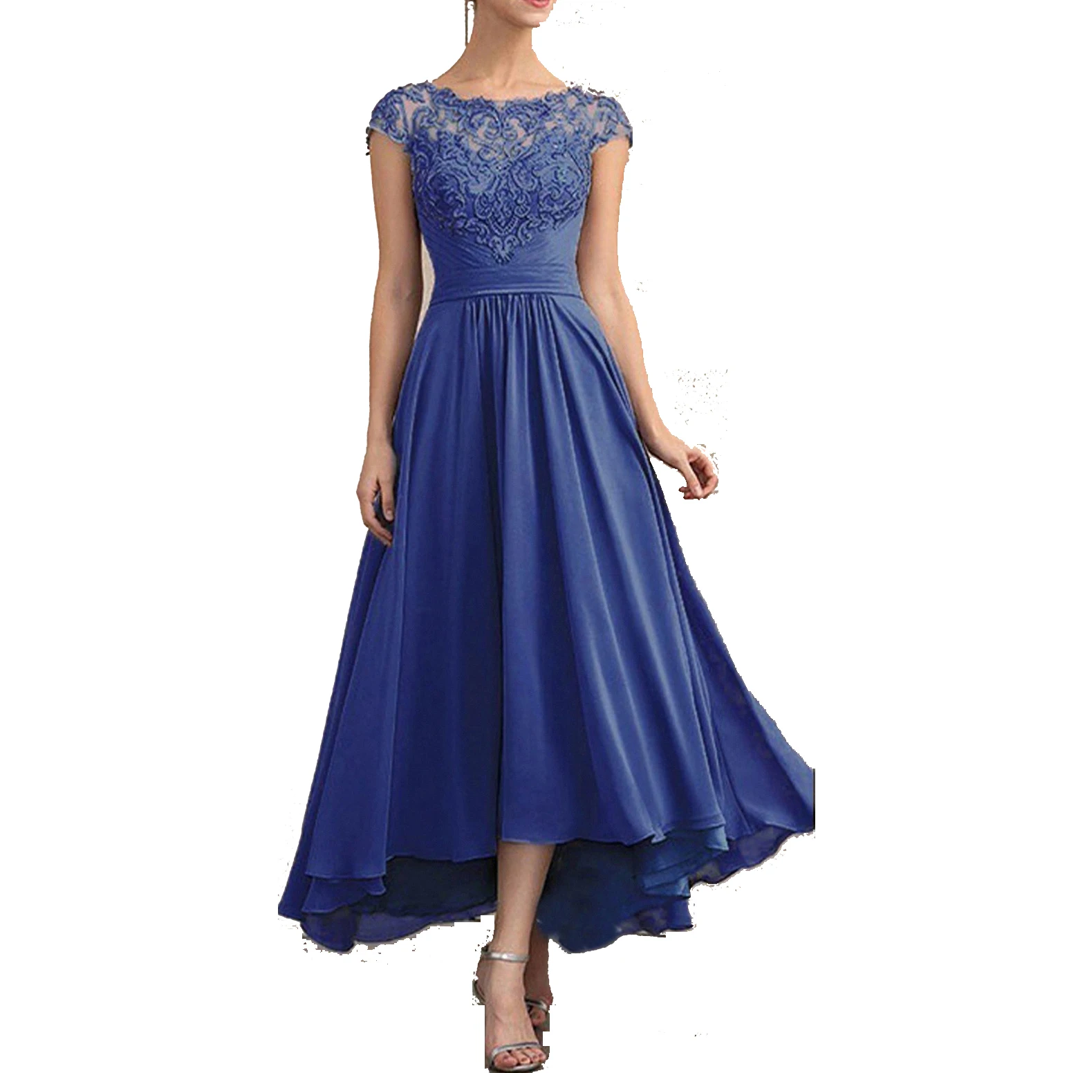 New Style Lace Chiffon Large Hem Elegant Casual Dress Short Sleeve Party Holiday Clothing For Women Bridesmaids Prom