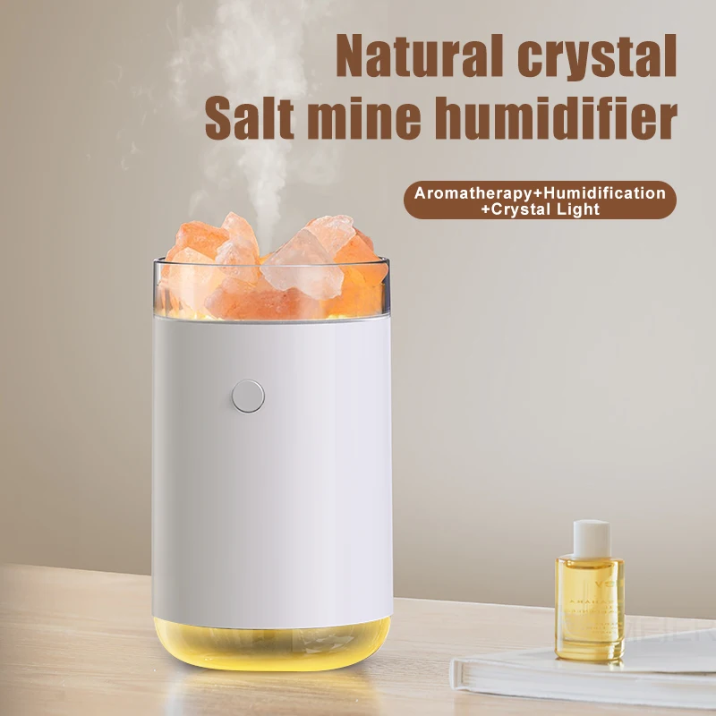 Homefish 2022 New Crystal Himalayan Salt Stone Lamp Humidifier Aroma Essential Oil Diffuser Cotton Swab Humidifier