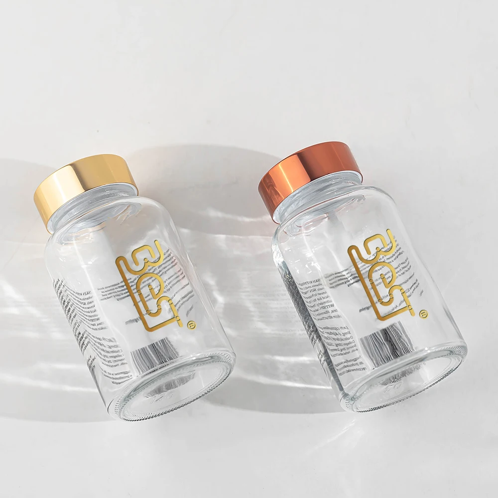 100 мл 120 200 стеклянная Капсульная бутылка на заказ пищевая добавка таблетка с витаминами капсула алюминиевой крышкой