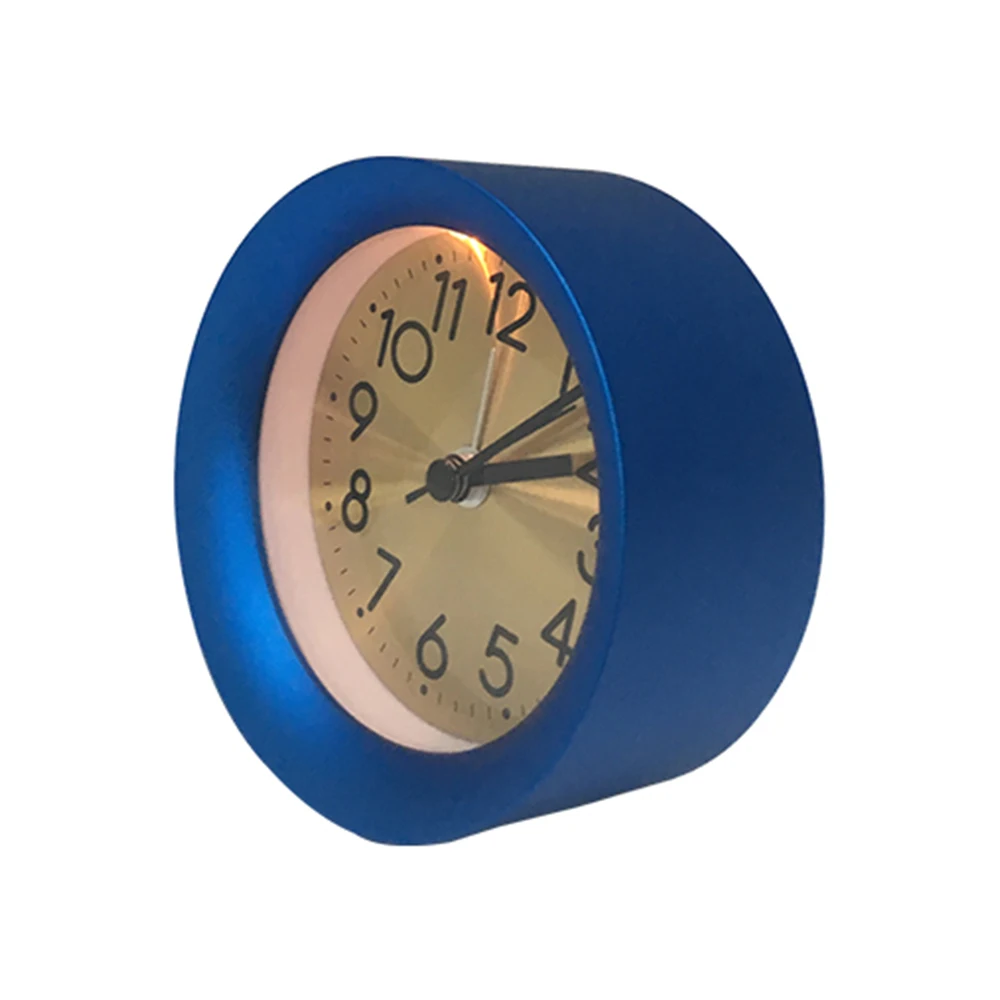 EMAF Custom Gravity Sensing Table Round Silent Sweep Movement Analog Clock Aluminum Metal Night Light Quartz Snooze Alarm Clock
