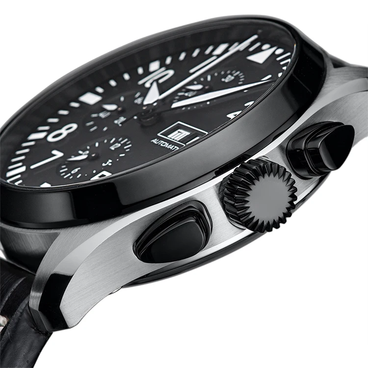 Mexda Chrono Watch Men Automatic Pilot Analogue Watch Orologio Glass Leather Strap Automatic Movement Men Leather Wa