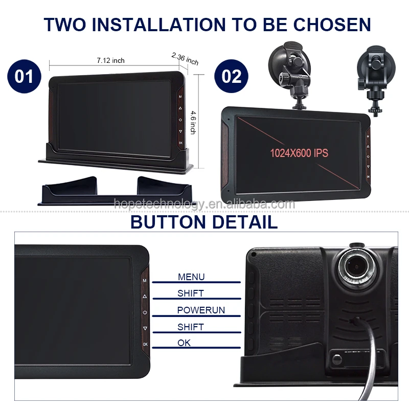 Touch Screen 7 inch DVR Monitor 2 Channels 1080P Digital Video Recorder Reversing Aid Truck Security Camera System