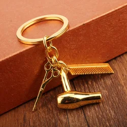 Wholesale wash cut blow key chain pendant hair scissors comb hair dryer Pendant car keychain quick sell explosive models
