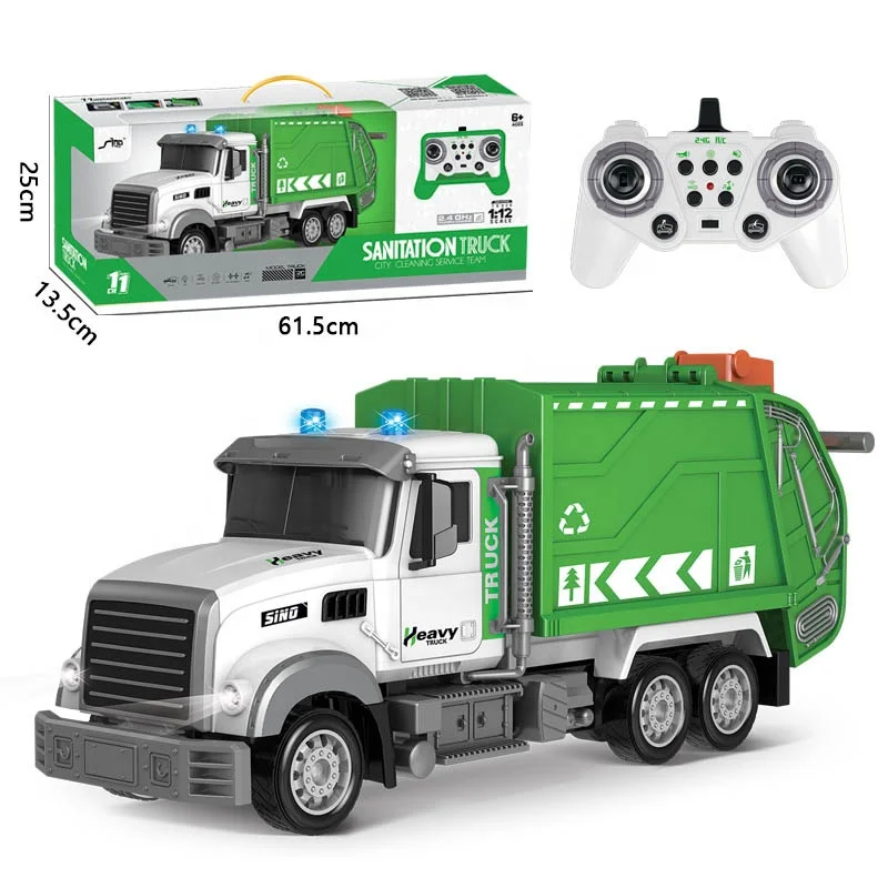 1/12 Sanitary car with Trash Bin RC Garbage Truck Toys Eco-car Toy Set Lights sound Rechargeable