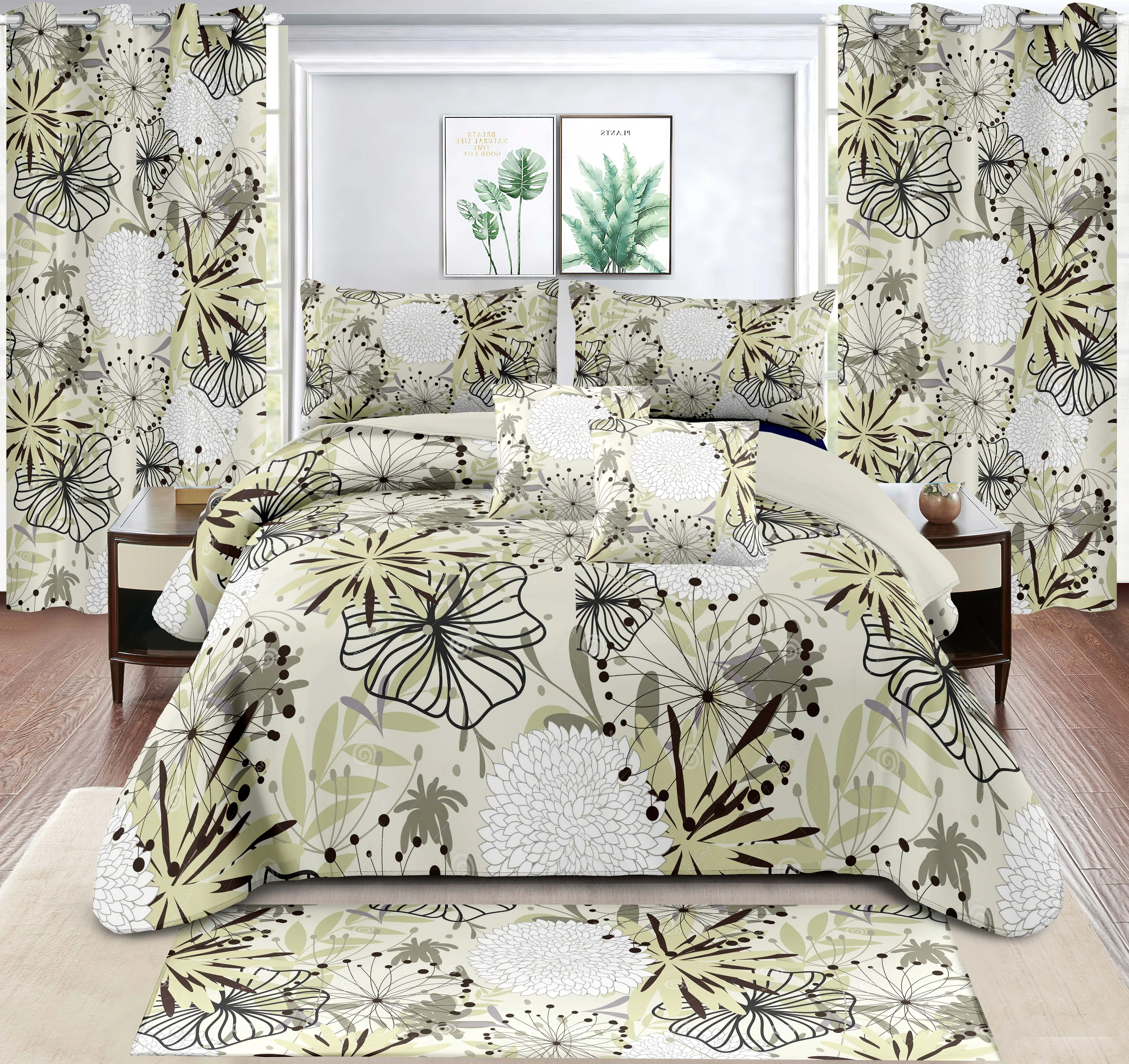 luxury embroidery printing modern style bed bedsheet comforter duvet cover curtain bedding set