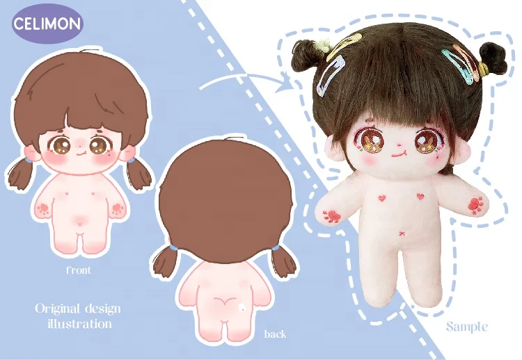 Cotton Stuffed Embroidery Design Toy Rag Dolls Korean Soft Human Plush Doll Toy