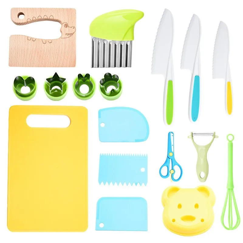 Customized Kids Knife Set Vegetable Cake Kitchen Knife Set Hands Free Plastic