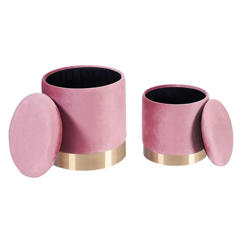 living room stool pink velvet round pouf ottoman plush sofa foot rest foot stool round stool with metal hoop ottoman