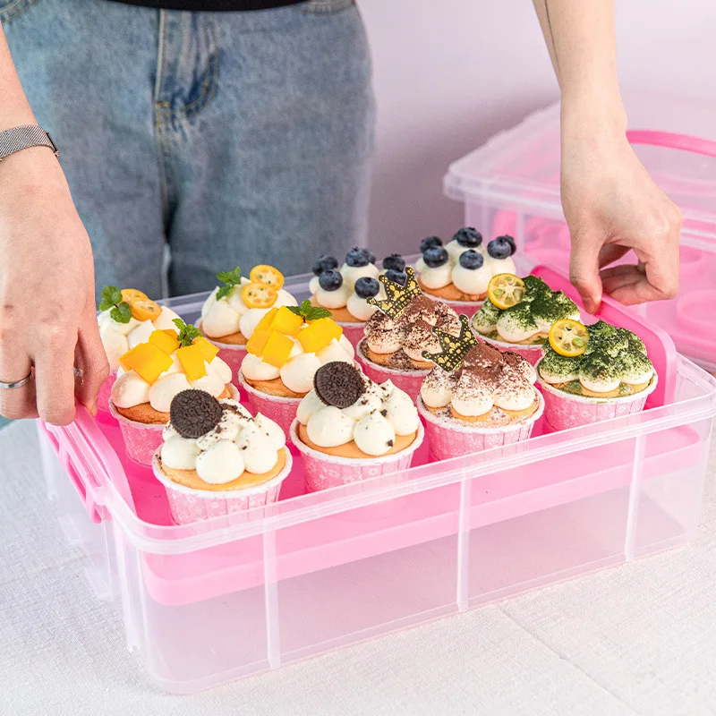CN2034-05463-1 2 Tier Cupcake Storage Carrier, Store up to 24 Cupcakes or 2 Large Cakes Food Transporter Container