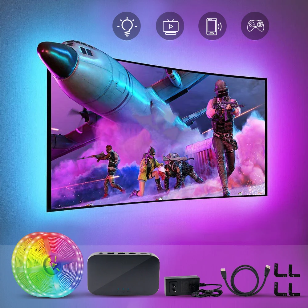 HD 8K60Hz Sync Box With Led Tv Backlight HDMI 2.1 Sync Box TV LED Backlight Kit Immersion Ambient Lighting Strips RGB w2811