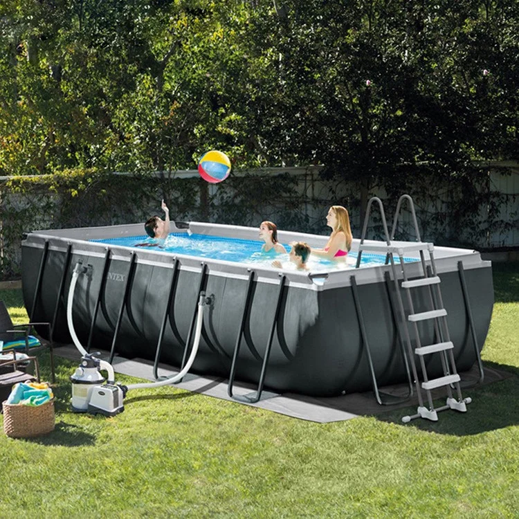 Intex 26356 Ultra 18FTx 9FT x 52IN Ultra XTR Rectangular Frame Pool With Solar Cover, Ladder, Ground Cloth, And 120V 1,200 GP