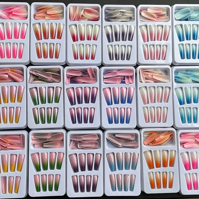 2022Adiyat  Hot Sale  Europe and the US style  long ballet nail gradient color long trapezoidal false nails press on nail