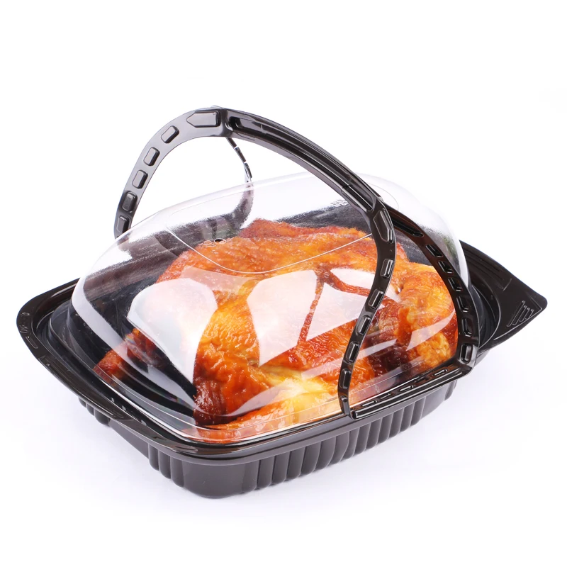 High quality and food grade roast chicken box with clear lid take out food container handheld chicken box 1kg