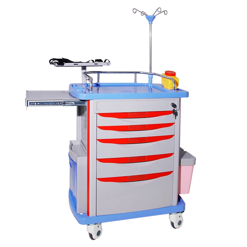High Quality Medical hospital furniture abs emergency medical trolley for hospital usage medicine trolley cart
