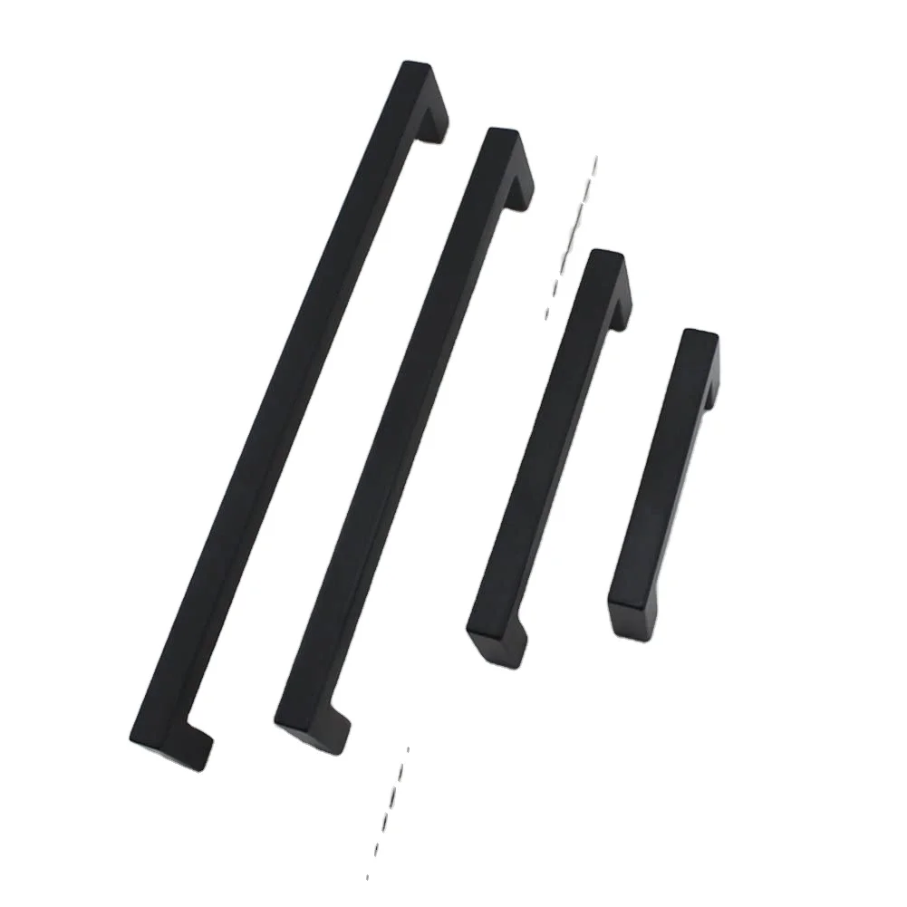 Amazon продажа Современная фурнитура квадратная матовая черная ручка для мебели из нержавеющей стали ручки для кухонных шкафов шкаф