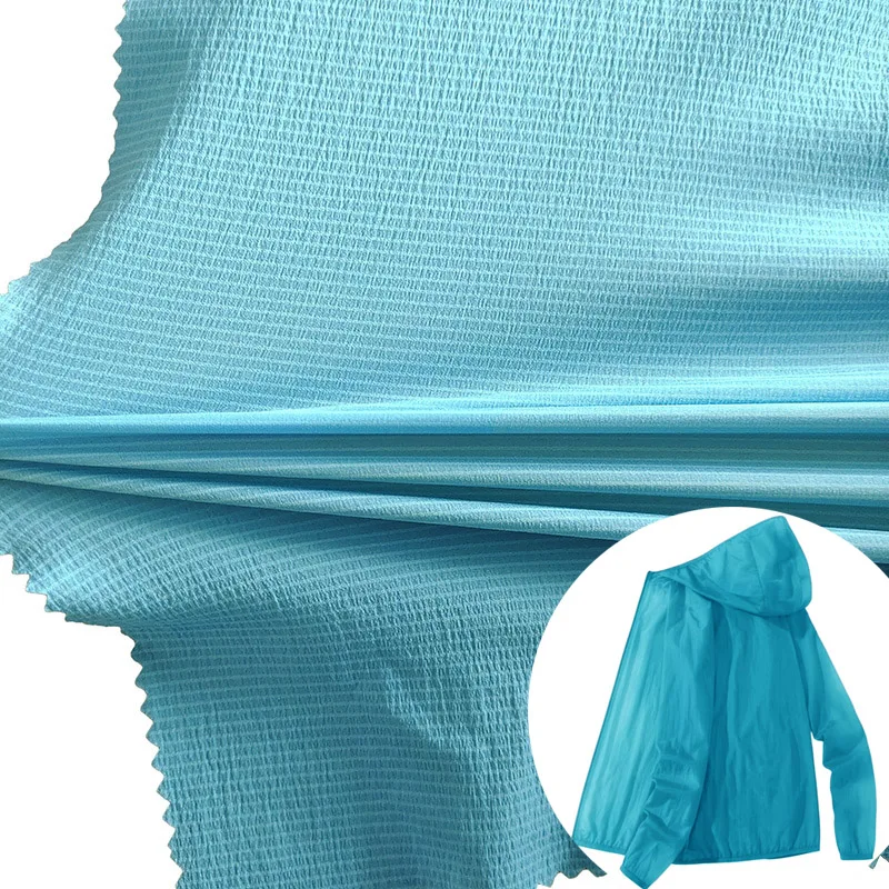 Сверхлегкая анти-УФ куртка Ткань 90Полиамид 10Эластан Полоса Текстура Тканая Эластичная Мятая Ткань