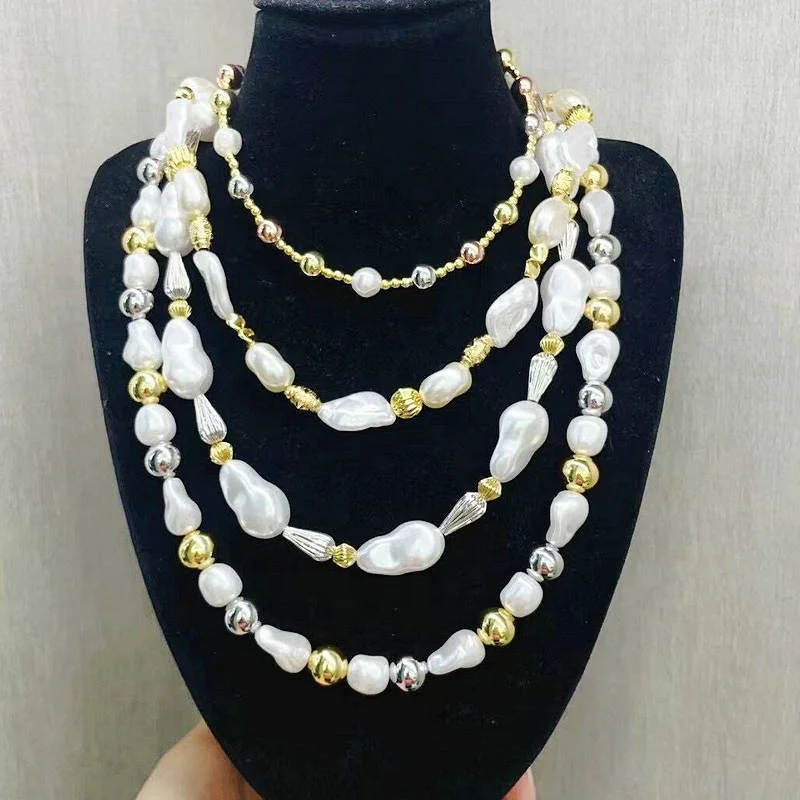 CH-JDN0468 Freshwater Pearl Beads Necklace Fashion Heart/Star Baroque Pearl/Copper Beads Bracelet Necklace Jewelry Wholesale