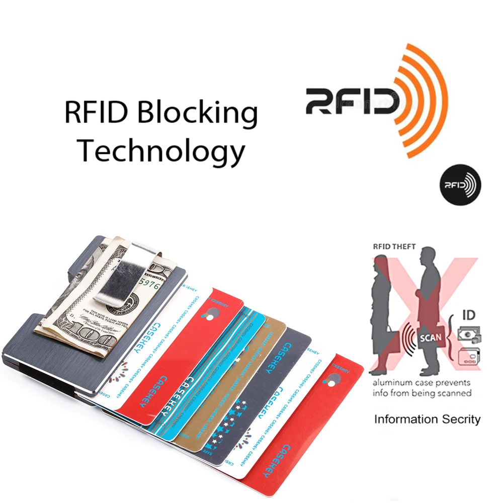 Dropshipping Customisable Ultra Thin Grey Metal Rfid Wallet Aluminum Metal Credit Business Mini Card Wallet