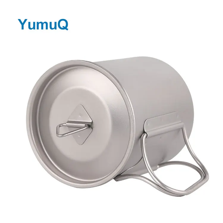 YumuQ Backpacking Outdoor Camping Portable Mug Ultralight Titanium Water Cup With Foldable Handle Wholesale